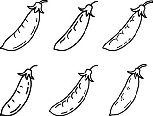 Set of Minimalist hand drawn snow pea outline icon vector