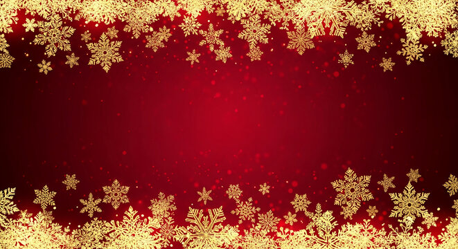 Red background with golden snowflake border. Festive winter scene with sparkling element, representing Christmas, New Year, and holiday celebration - Powered by Adobe