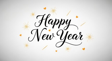 Elegant calligraphy text reading happy new year with subtle golden festive decoration isolated on white background