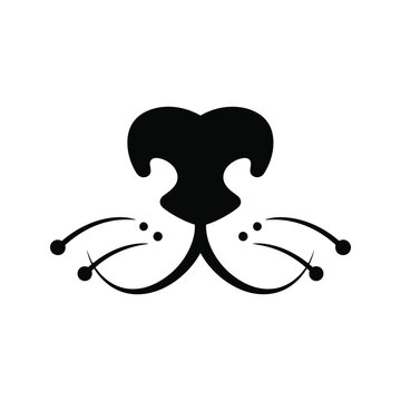 Simple black dog nose and whiskers illustration on a clean white background