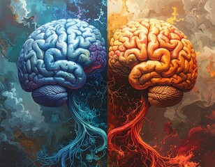 左脳と右脳の違いを表現したイラスト