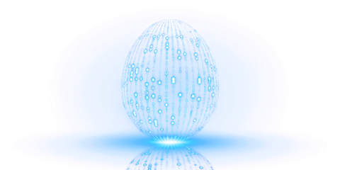 Mysterious egg: A luminous, egg-shaped object glows with an ethereal light, hinting at hidden potential. The reflection underneath adds an extra dimension to this intriguing composition.