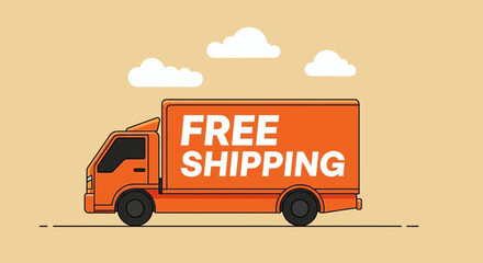 Illustration of an orange delivery truck advertising free shipping service