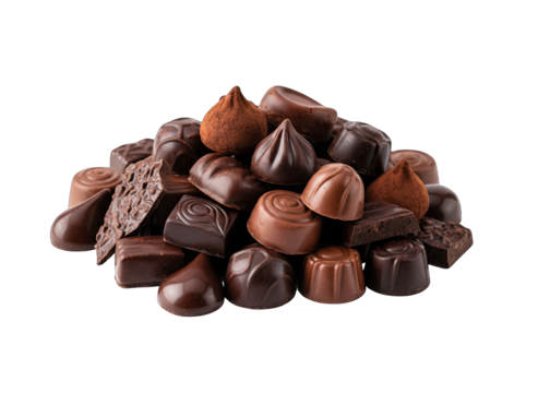 Assortment of Rich Chocolate Candies and Truffles Featuring Various Shapes and Textures Dark Milk and White Chocolate Delicacies on a Plain Black Background