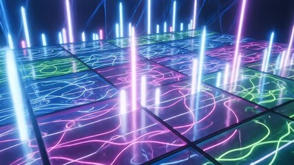 Vibrant Dance Floor A Mesmerizing Display of Colorful Lights and Patterns Perfect for Nightclubs Parties and Events Creating an Energetic and Dynamic Atmosphere.