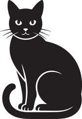 Obraz premium Elegant Black Cat Silhouette Sitting Calmly with Curled Tail Design