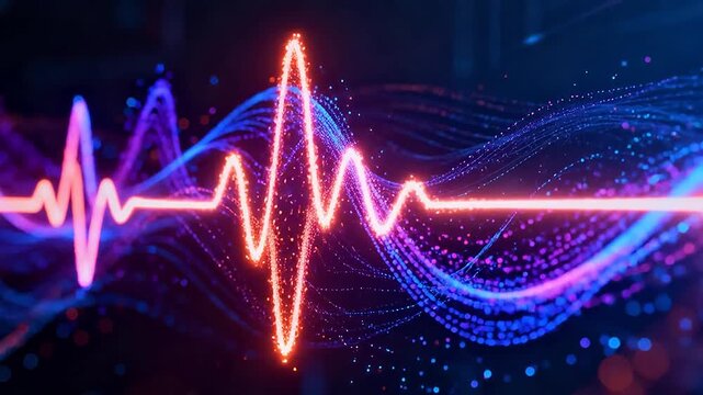 Abstract neon wave pattern with heartbeat line