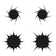 Abstract splash shapes. Explosion element set. Dynamic comic Vector. Black white graphic forms.