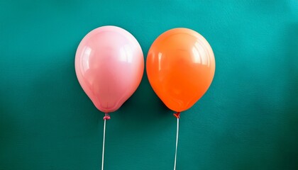 Two Vibrant Balloons Pink And Orange Against A Teal Background