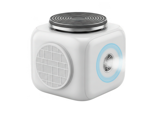 Modern cube air purifier isolated on transparent background for home and office use