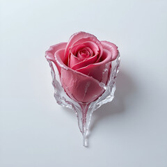 Metallic glass rose blooming with reflective light, elegant surreal petals shimmering softly.