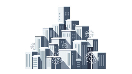Fototapeta premium A stylized illustration of a dense cluster of modern skyscrapers and buildings in varying heights.