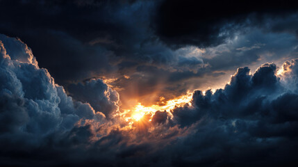 Dramatic clouds with golden sunlight piercing through