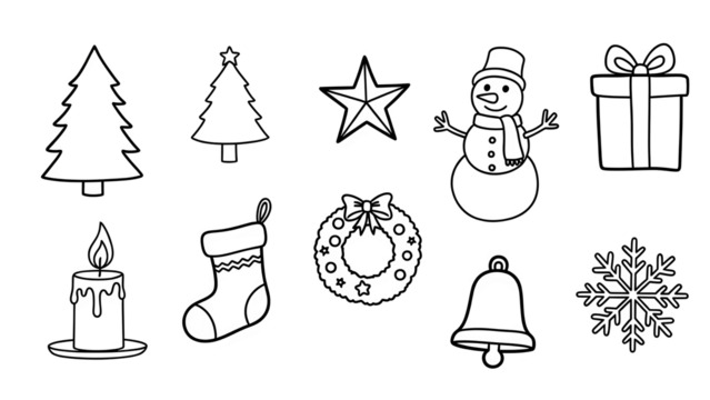 Christmas icons set isolated on transparent background 