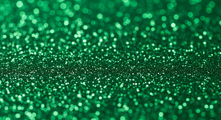 Close-up of emerald green glitter texture, featuring shimmering particle, creating a festive, vibrant appearance, symbolizing celebration or luxury