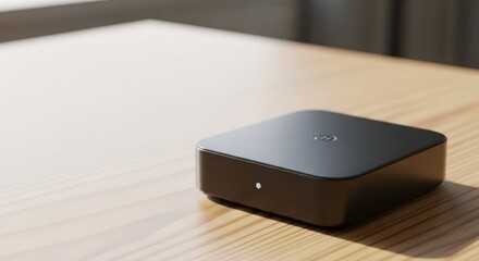 Modern network hub on bright wooden table ready for communication. Network hub offers seamless connectivity at home or in office, ensuring reliable network infrastructure.