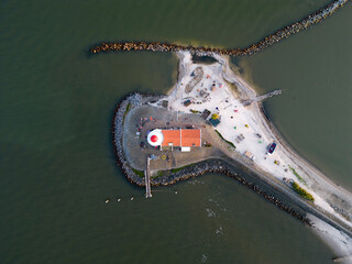 Drone view of the famous Lighthouse of Marken or Paard van Marken, The Netherlands
