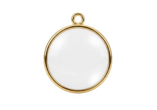 Round gold frame with white insert isolated on transparent background for jewelry making and crafts