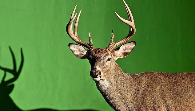 A deer ruminating on green screen