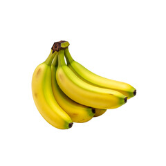Fresh ripe bananas with yellow skin and green stems isolated on white background for tropical fruit and healthy food concepts