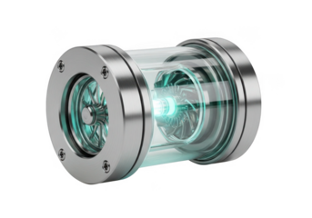Futuristic energy core with spinning turbine isolated on transparent background for sci fi concepts