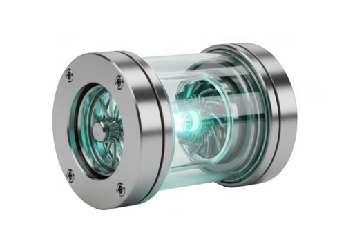 Futuristic energy core with spinning turbine isolated on transparent background for sci fi concepts