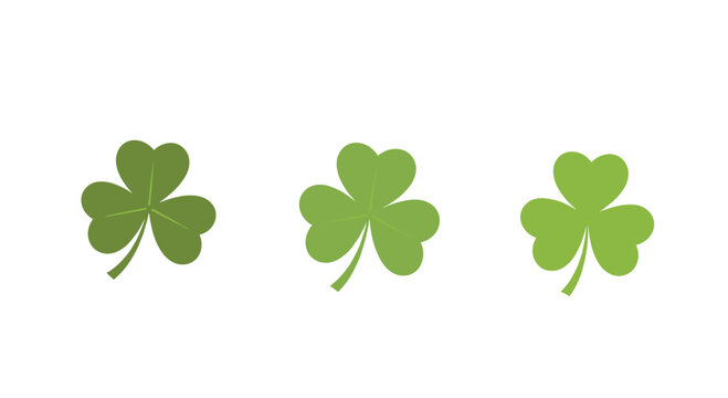 Set of three simple green three-leaf clovers or shamrocks a traditional symbol for St Patricks Day and Irish culture vector.