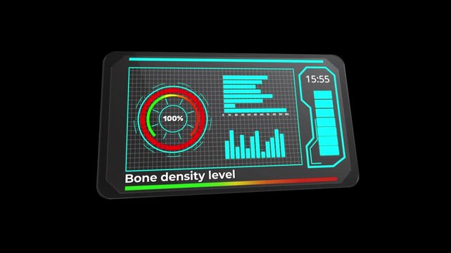 medical hologram display, bone density visualization technology, cuttingedge clinical display with fracture prediction features, innovative holographic system for medical bone health assessments