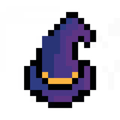 Naklejka premium Magic hat pixel art icons 16x16 pixels, use for game retro icon y2k style vintage computer, vector illustration