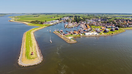 Aerial from the harbor and town Stavoren Friesland the Netherlands