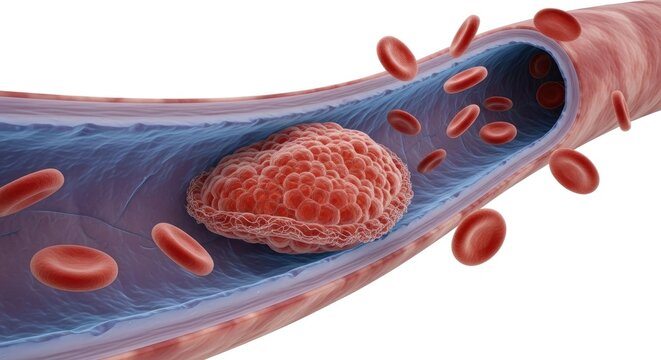 Blood Clot in Vessel Illustration of Thrombus Formation within Bloodstream Representing Thrombosis Risk and Cardiovascular Health Issues a Medical Concept