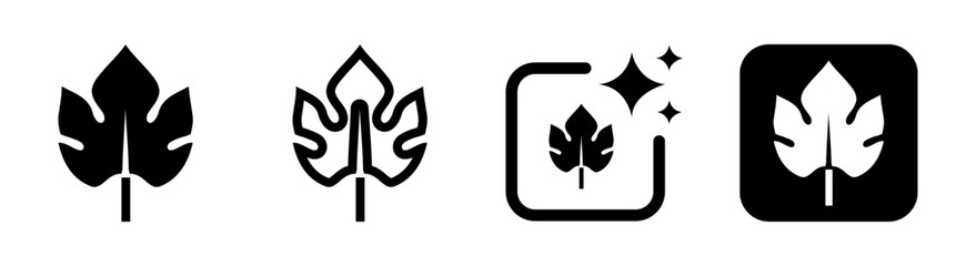 Black transparent leaf icon with floral plant pattern in a clean modern vector PNG illustration