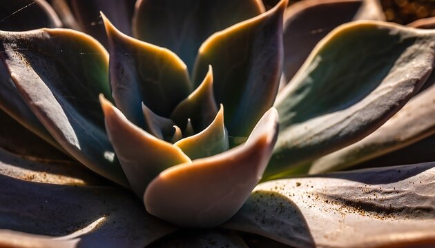 Macro Close Up of Echeveria Succulent Plant Rosette with Dramatic Light