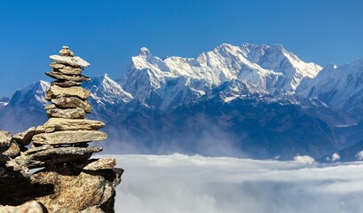 mount Kangchenjunga 8586 m with stone pyramid © Daniel Prudek