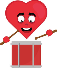 vector illustration emoticon character heart cartoon with a drum and chopsticks