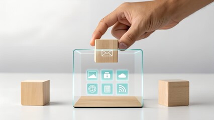 Organize your digital world with a wooden block system for seamless information flow