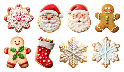 Fototapeta premium PNG Festive decorated Christmas cookies, element set on transparent background