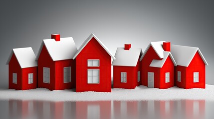 Red houses on grey background for real estate concept housing education and various home related services design