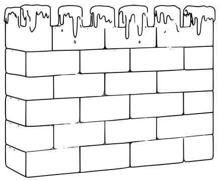 Elegant Black White Brick Wall Snowy Frosting | Clean, isolated vector art for creative projects.