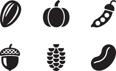Healthy natural foods icons collection includes various edible plants nuts seeds and legumes set