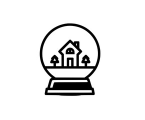 timeless, monochrome home snow globe, frozen time. | Clean, isolated vector art for creative projects.