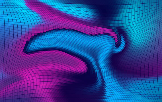 This abstract warped grid background blends blue and purple neon tones with smooth distortion. Perfect for modern design projects, tech visuals, digital graphics, and creative backdrops.
