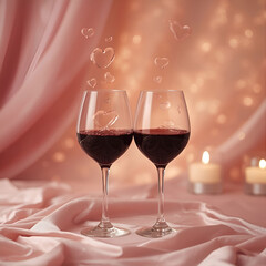 Two delicate wine glasses with slender stems and clear bowls, soft reflections.