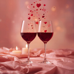 Two delicate wine glasses with slender stems and clear bowls, soft reflections.