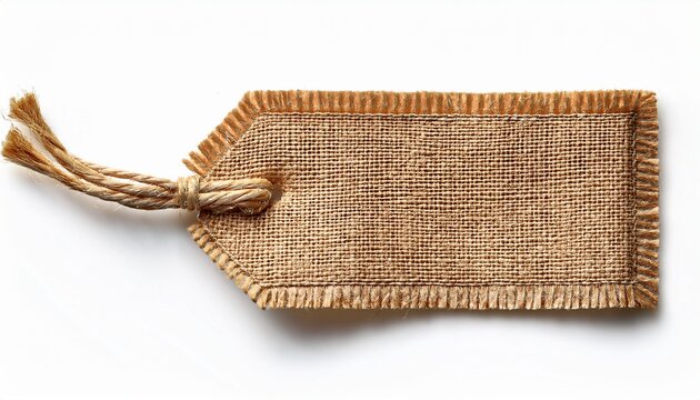Burlap Fabric Patch Label Sackcloth Ribbon Of Linen Jute Sack Cloth Tag White Isolated