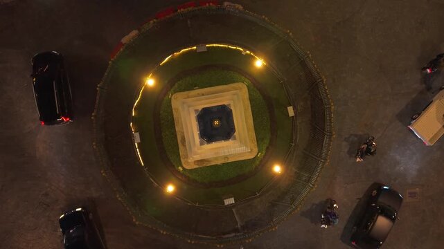 Aerial view of Tugu jogja roundabout, Indonesia.