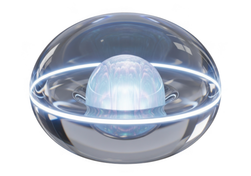 Abstract glowing orb with concentric rings isolated on transparent background science fiction technology backgrounds