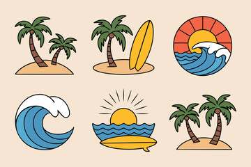Set of Colorful Beach and Surf Vector Design 