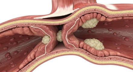 Intestinal Polyps Inside Human Colon Showing Adenomatous Polyps Close Up Medical Condition Colon Cancer Colonoscopy Intestine Bowel Diseases Anatomy 3d Rendering