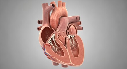 Heart cross section anatomy with detailed structure of atrium ventricle valves and chambers for medical education on white background study and teaching